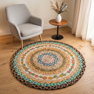 Multi-Color Braided Floral Jute Rug