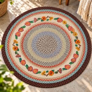 3ft Artisan Botanical Color-Art Braided Jute Area Rug