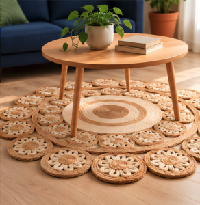 Handcrafted Round Jute Flower Rug