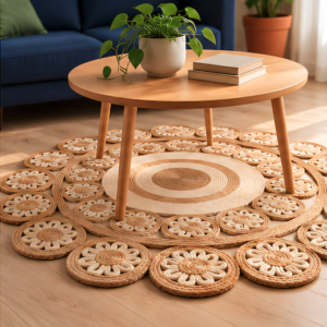Handcrafted Round Jute Flower Rug