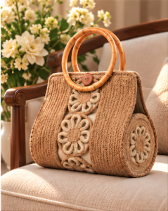 Handmade Jute Handbag with Bamboo Handles