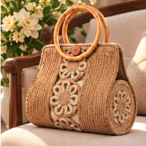 Handmade Jute Handbag with Bamboo Handles