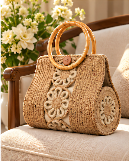 Handmade Jute Handbag with Bamboo Handles